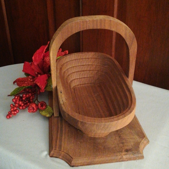 Vintage Handmade Walnut Collapsible Basket by H&L Enterprises - Picture 4 of 11